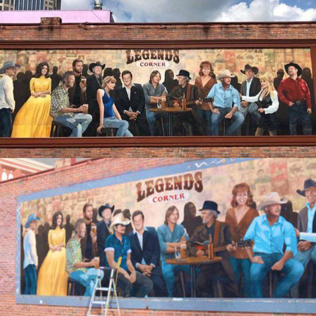 Bức tường Legends Corner, vinh danh những huyền thoại của làng nhạc country, trước và sau